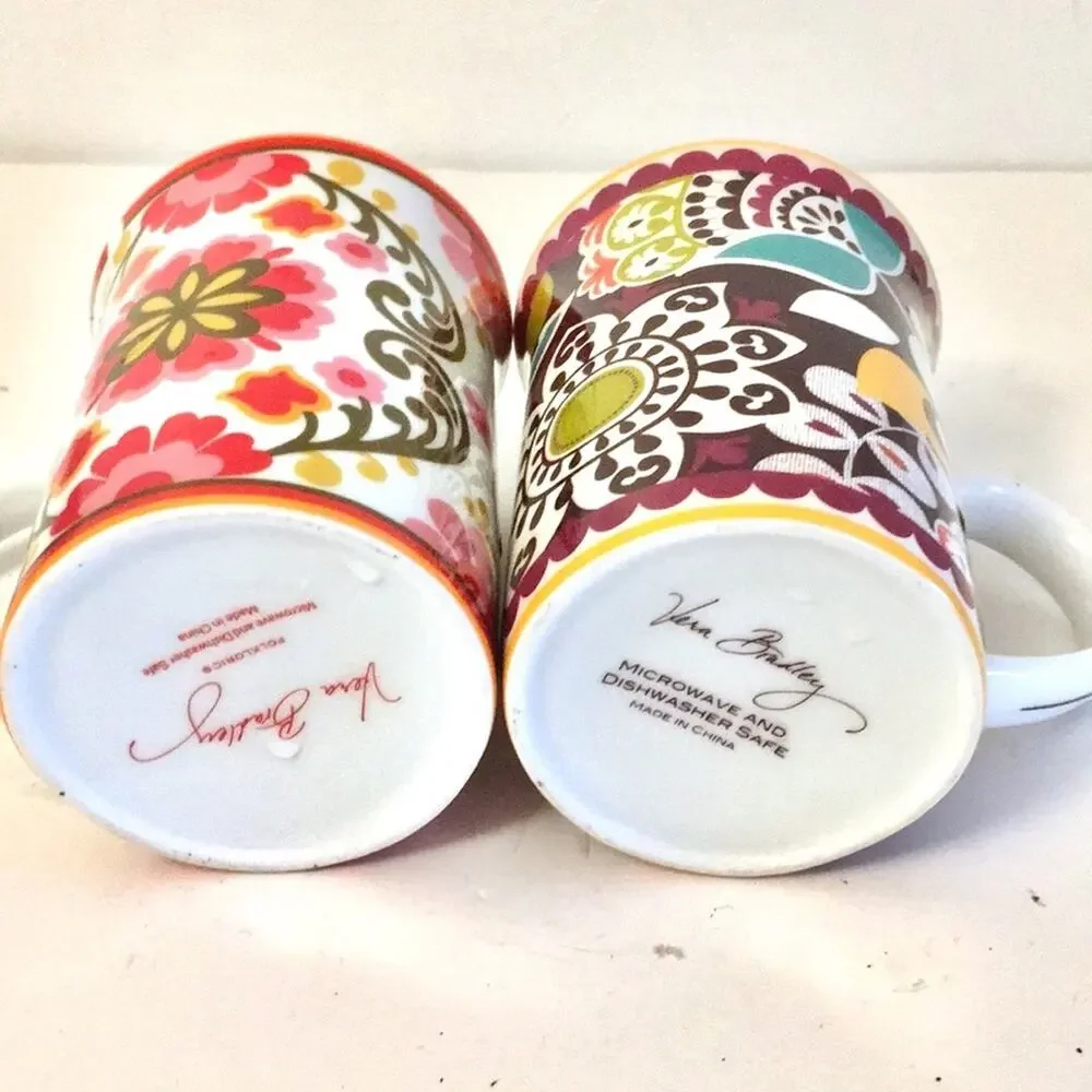 Vera Bradley coffee mug set of 2 used colorful